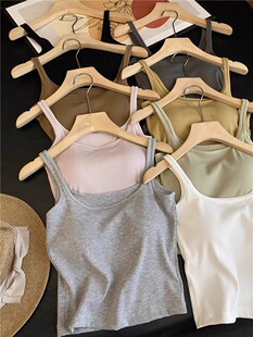 夏季 带胸垫方领小吊带背心女遮副乳内搭外穿文胸一体纯色百搭上衣