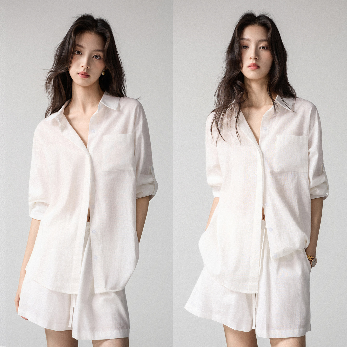 白色亚麻老钱风衬衫女夏薄款宽松气质高级感棉麻衬衣短裤防晒套装,女装/女士精品,衬衫,淘宝优惠券,粉丝福利购,淘宝优惠卷