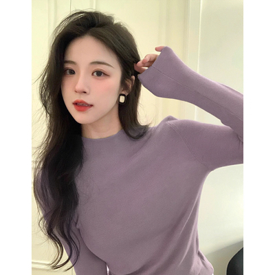 秋冬法式气质紫色半高领针织衫女