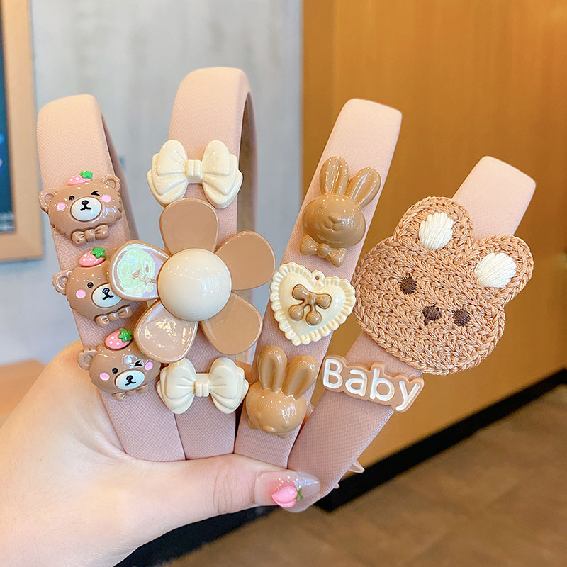 儿童发箍奶咖色小熊不伤发头箍