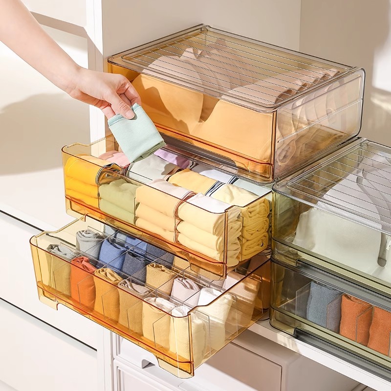 内衣收纳盒家用衣柜抽屉式透明整理箱内裤袜子分格神器三合一