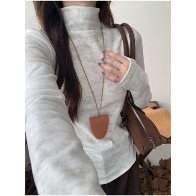 2025秋冬新款韩版内搭德绒打底衫女可外穿半高领长袖t恤正肩上衣