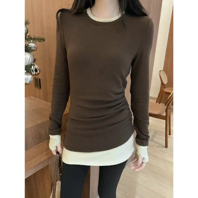 假两件打底衫女秋冬内搭可外穿2025新款中长款上衣女遮屁股洋气