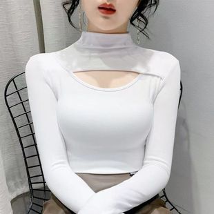 打底衫 设计显瘦镂空长袖 上衣服 欧货修身 高领打底上衣秋冬春秋新款