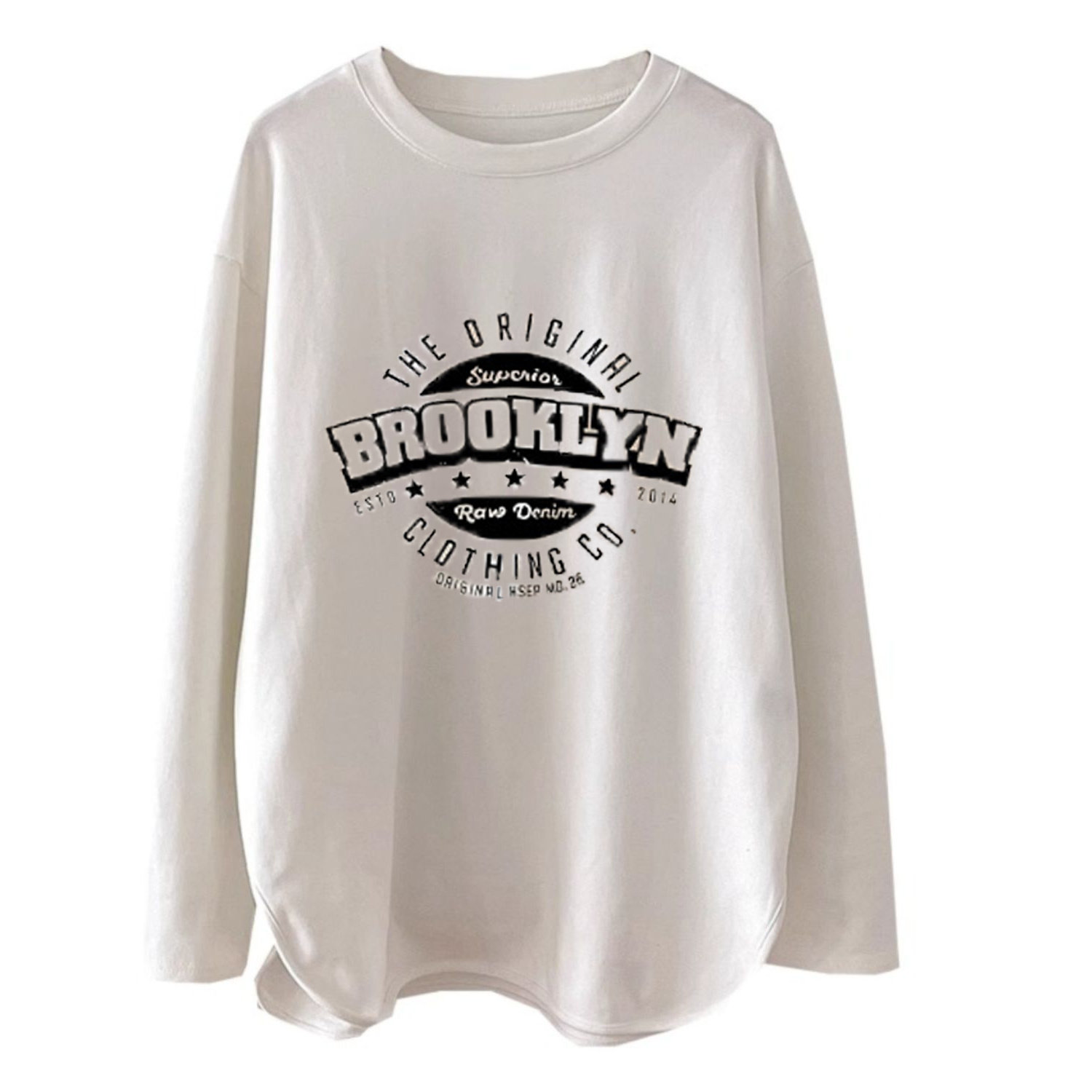 双面德绒加厚保暖拼接圆领打底衫女秋冬中长款长袖T恤的磨毛上衣