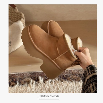 新款羊皮毛一体厚底增高雪地靴