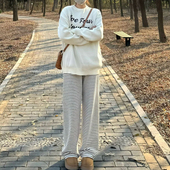 轻薄休闲慵懒白色高个子亲肤超长80 女 遛弯阔腿裤 300大码 女休闲裤