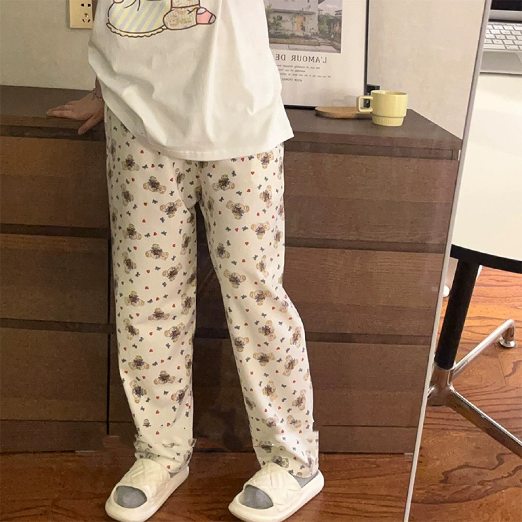 特大码300斤胖mm可穿春秋薄款印花卡通可爱礼物熊睡裤高腰家居裤