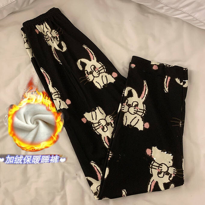 秋冬季韩版ins加绒特大码睡裤