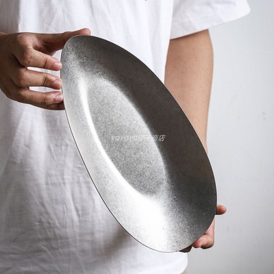 高级感磨砂不锈钢异形餐盘轻食餐盘长条锥形鱼盘寿司刺身摆盘logo