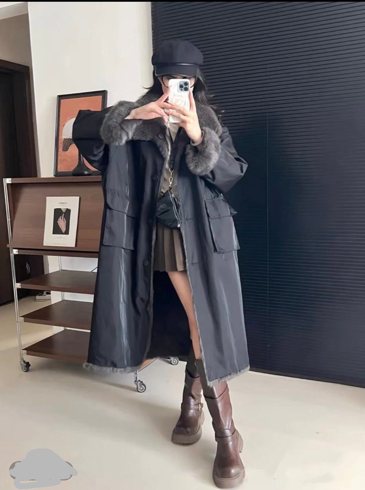 2025新款兔皮毛一体外套女长款过膝加厚保暖皮草大衣配备大羊皮领