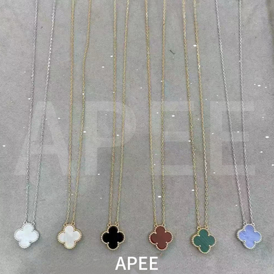 【APEE原创】不掉色幸运四叶草项链锁骨链女天然白贝母玛瑙吊坠女