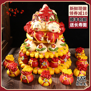 寿桃馒头老人生日胶东花饽饽蛋糕礼盒长辈过寿祝寿馍馍