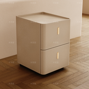 现代简约实木马鞍皮小户型迷你超窄30cm卧室轻奢高级感边柜床头柜