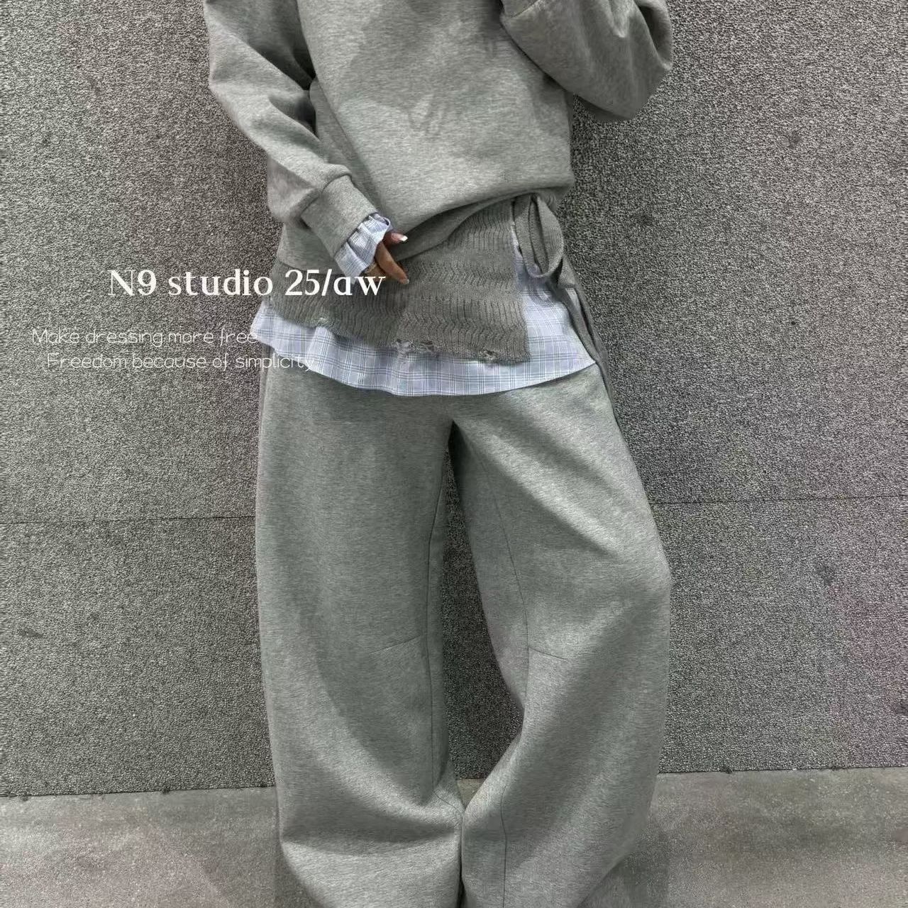 韩版复古格纹拼接假两件卫衣套装