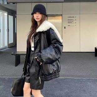 PU24ss新款高级感imm林允同款时尚天使之翼赫本风黑色棉服外套女