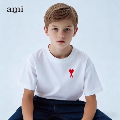 Ami srtp官方儿童白色纯棉短袖t恤2026夏季新款宽松运动上衣童装