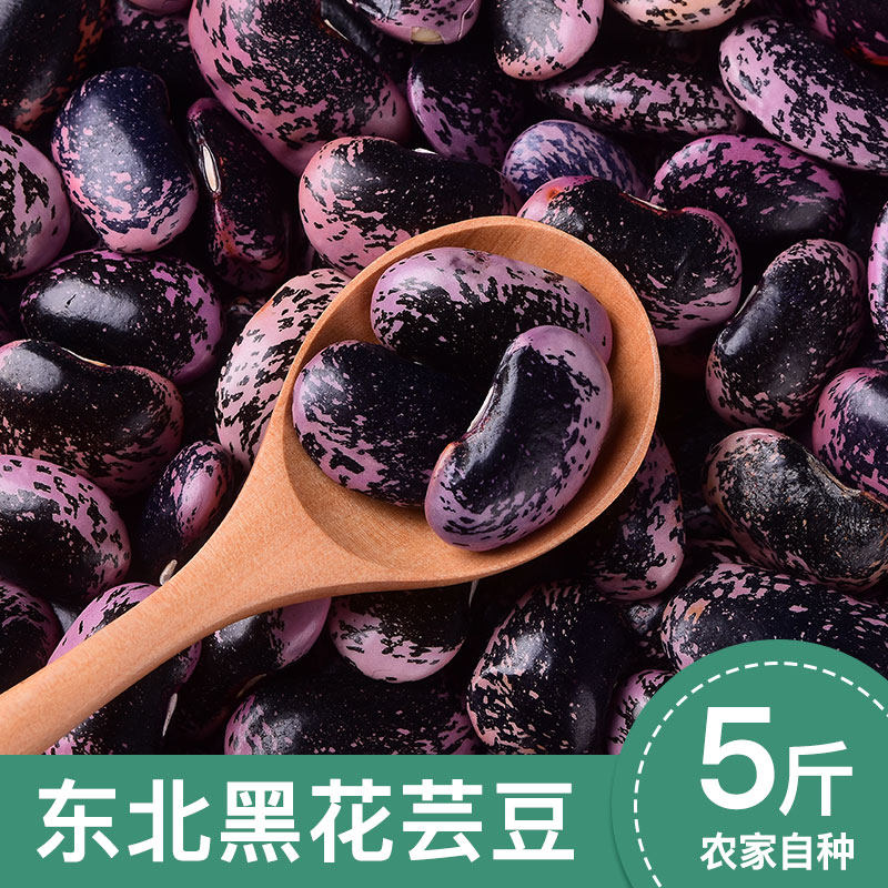 2023年大黑花芸豆农家自产新东北芸豆玉米碴大碴子黑饭豆5斤