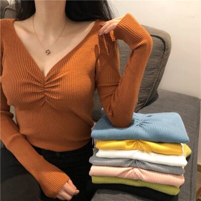 网红v领针织打底衫女秋冬内搭洋毛针织衫
