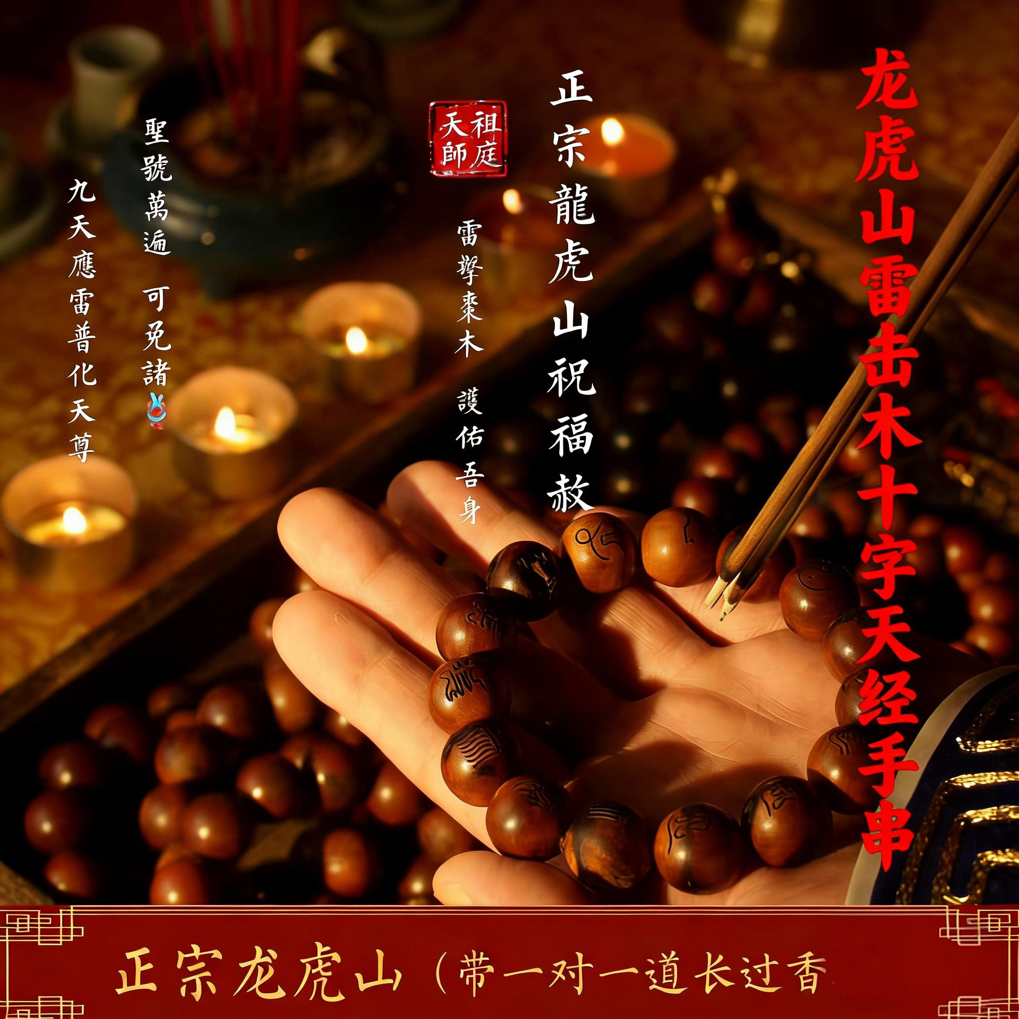 龙虎山天师祖庭道家手串天然雷击枣木道系饰品老料十字田经念珠