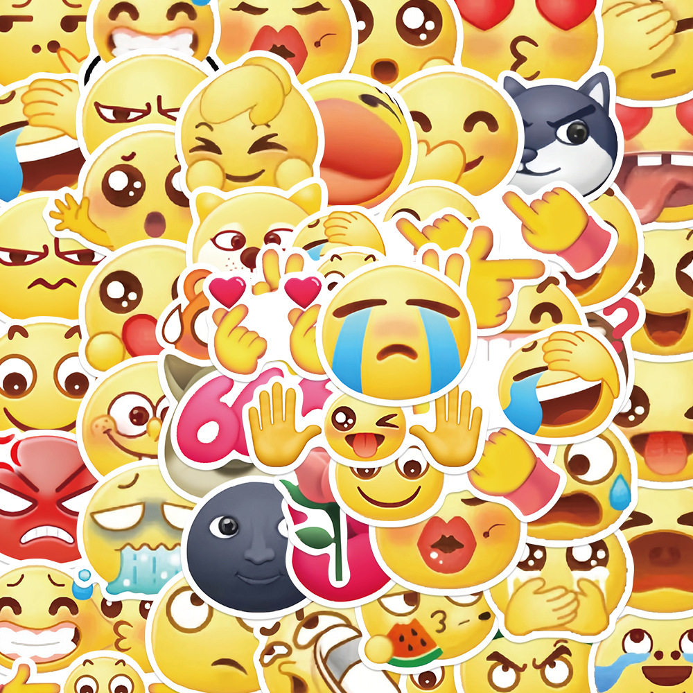 110张抖音emoji表情包贴纸手账素材趣味黄豆小表情装饰贴画