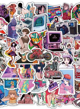 120张CityPop女孩动漫风贴纸卡通创意个性少女装饰diy手账贴画