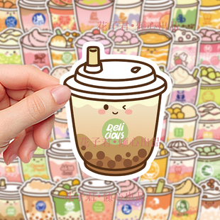 102张趣味甜品杯贴纸小清新装饰手账笔记本素材贴画