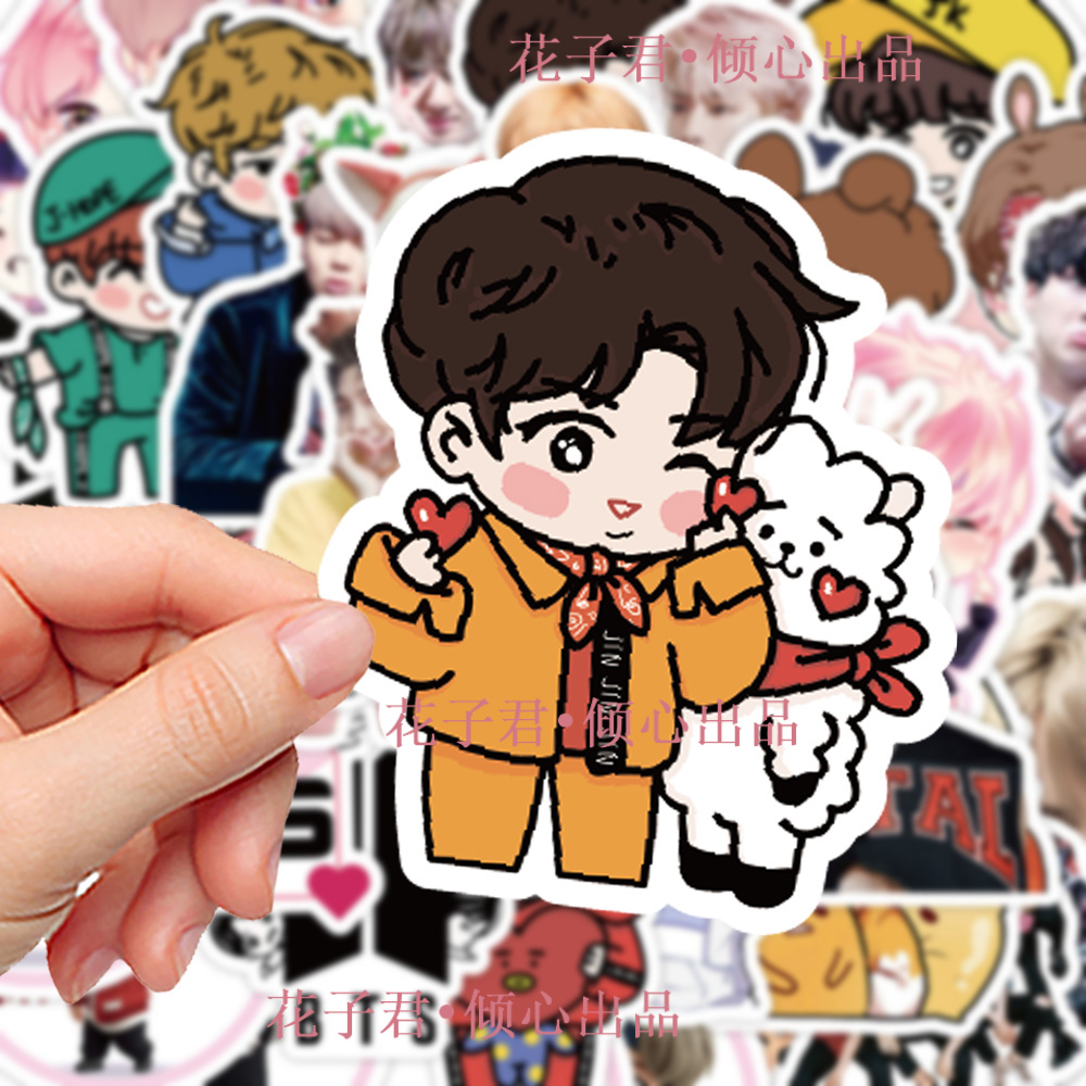 100张BTS防弹少年团贴纸卡通可爱周边装饰手账手机壳贴画