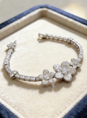 轻奢IG925 Sterling Silver 花朵满钻精致甜美贵气优雅手链高碳钻