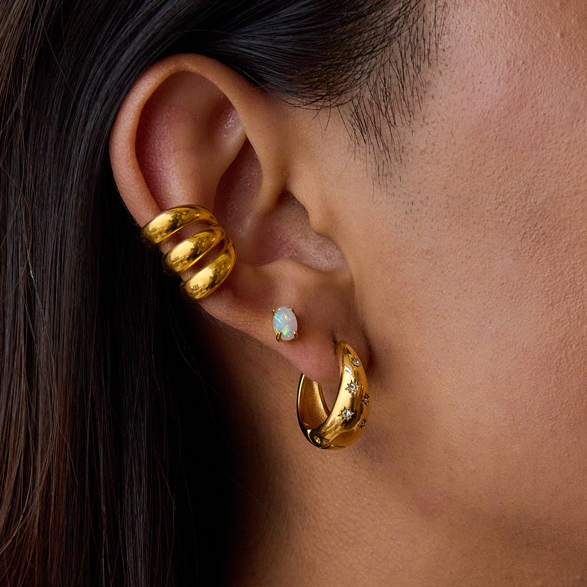 新款优雅欧美钛钢水滴流线型耳环