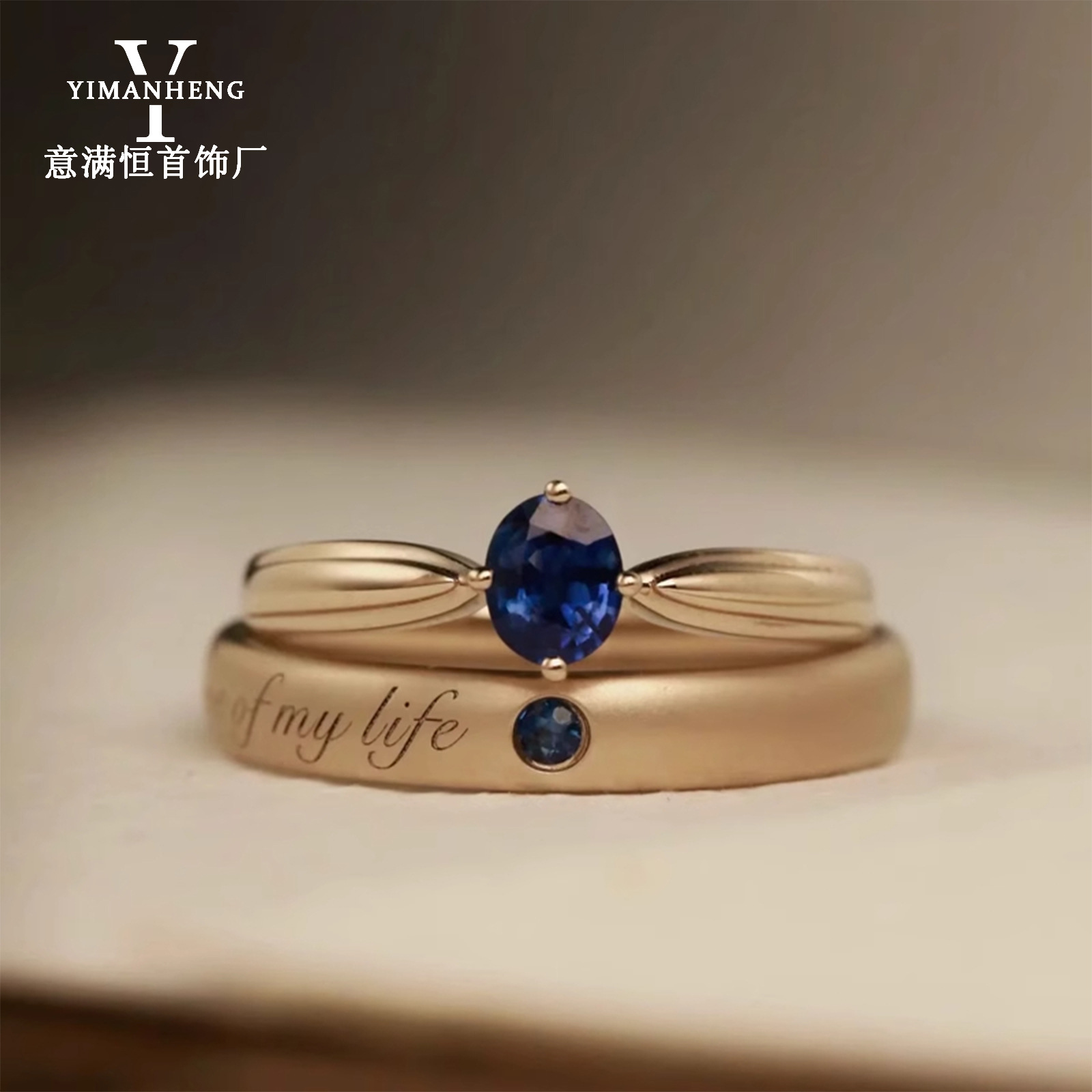 S999通体纯银戒指跨境欧美s925培育蓝宝石戒指纯银求婚订婚戒指轻