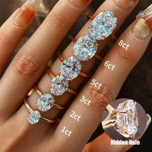 s925纯银镀18k金莫桑石戒指跨境高级感1 8克拉椭圆婚戒女