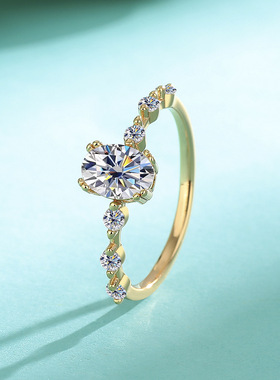 s925纯银椭圆形戒指莫桑石女士订婚戒指欧美款跨境时尚饰品批发