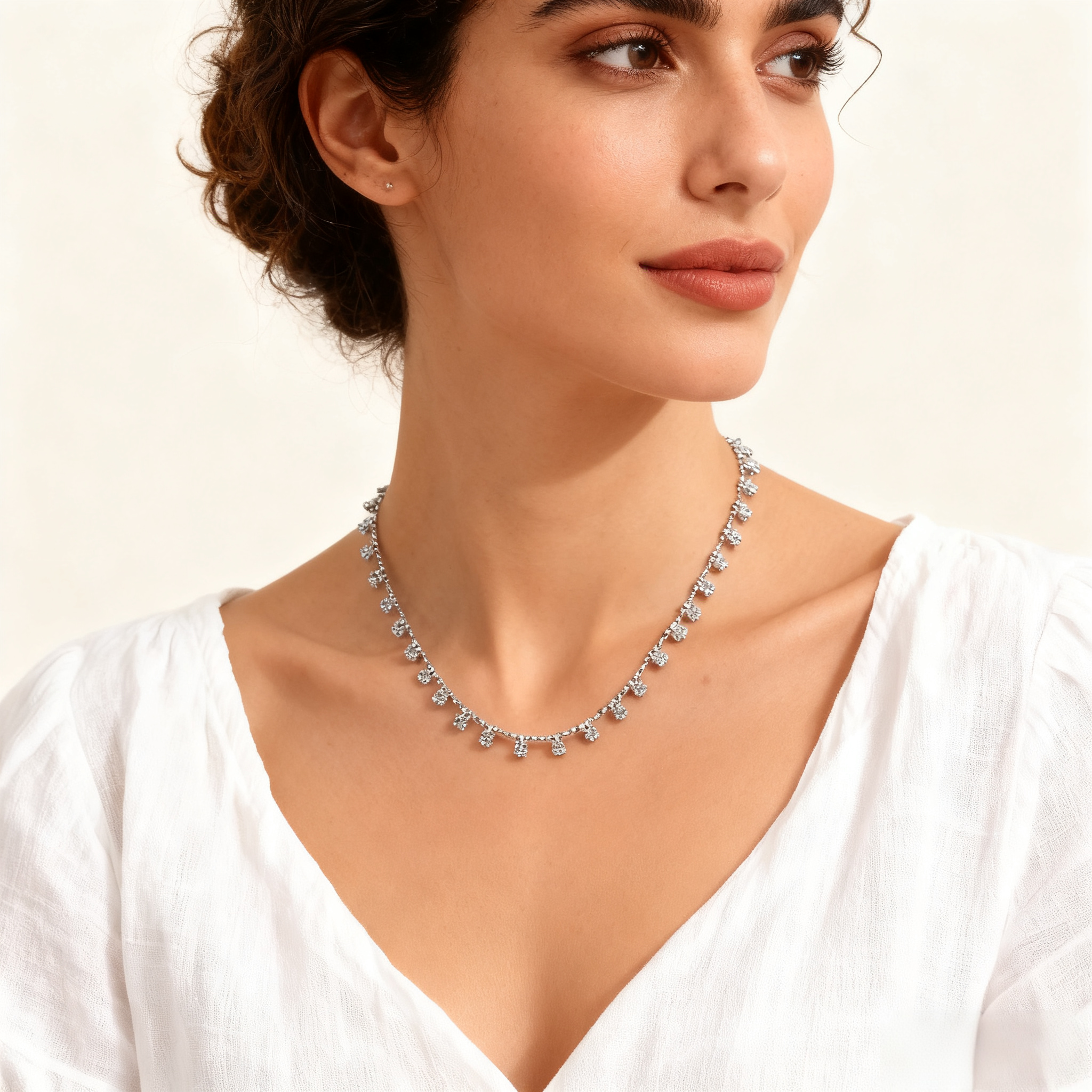 新款高级感925纯银项链女满天星全莫桑石颈链镀pt950白金锁骨链