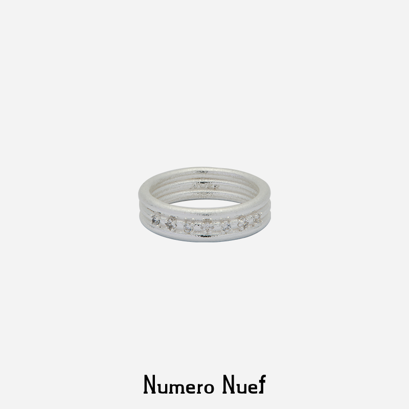 Nuef “Cornucopia”古典方锆石镶嵌三环戒指小众情侣对戒可叠戴