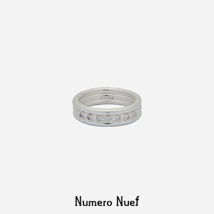 Nuef “Cornucopia”古典方锆石镶嵌三环戒指小众情侣对戒可叠戴