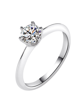 右手等待光壁六爪八心八箭莫桑钻戒指S925纯银戒指女首饰银饰女戒