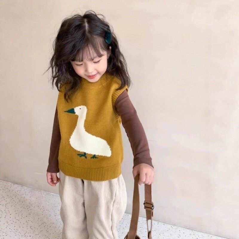 儿童毛线马甲宝宝春秋季针织马夹男童2026新款女童外穿可爱背心