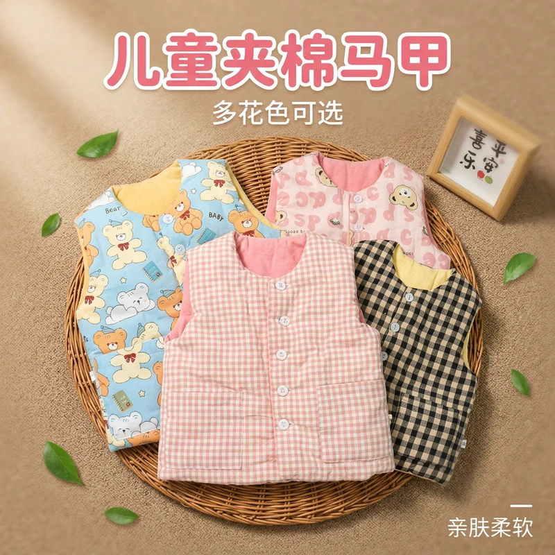 秋冬新疆长绒棉加厚对襟宝宝马甲