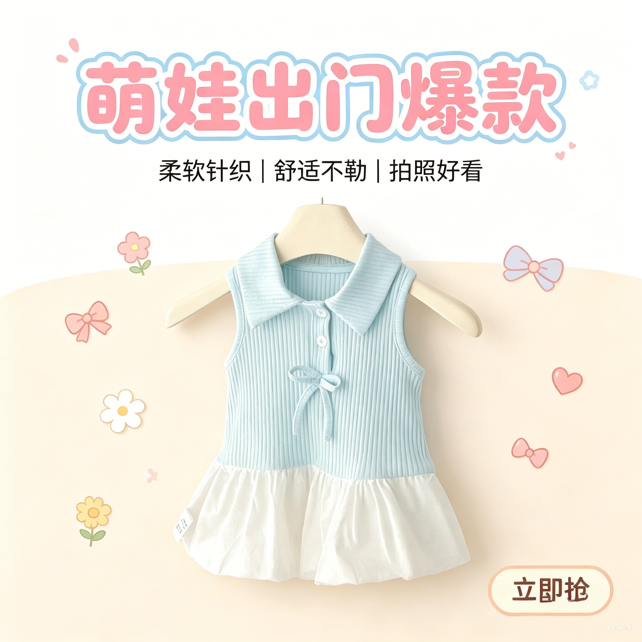 女童夏季新款POLO领蓬蓬连衣裙