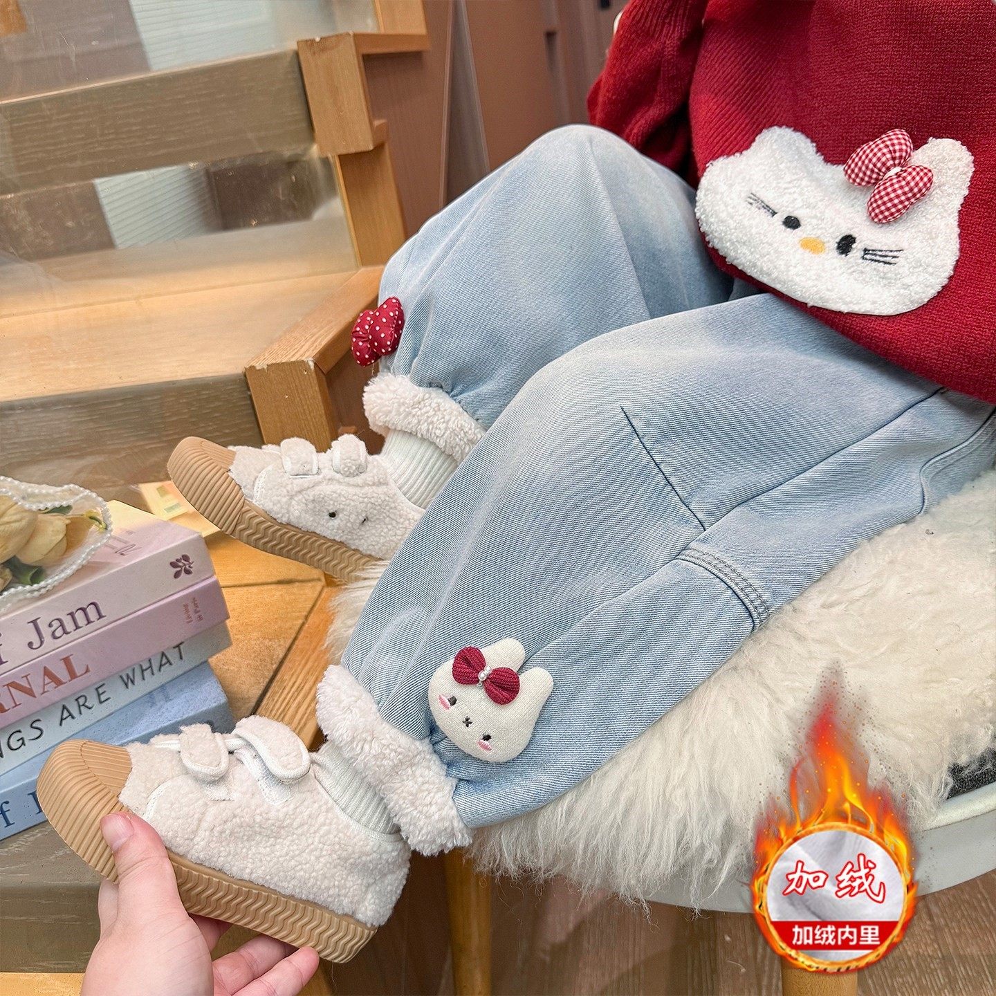 儿童冬季新款时髦2025女童裤子保暖加绒加厚羊驼绒牛仔裤女宝冬装,童装/婴儿装/亲子装,裤子,淘宝优惠券,粉丝福利购,淘宝优惠卷