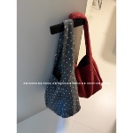 RuoXun日韩小圆点磨毛单肩包女秋冬大容量通勤百搭手提托特包