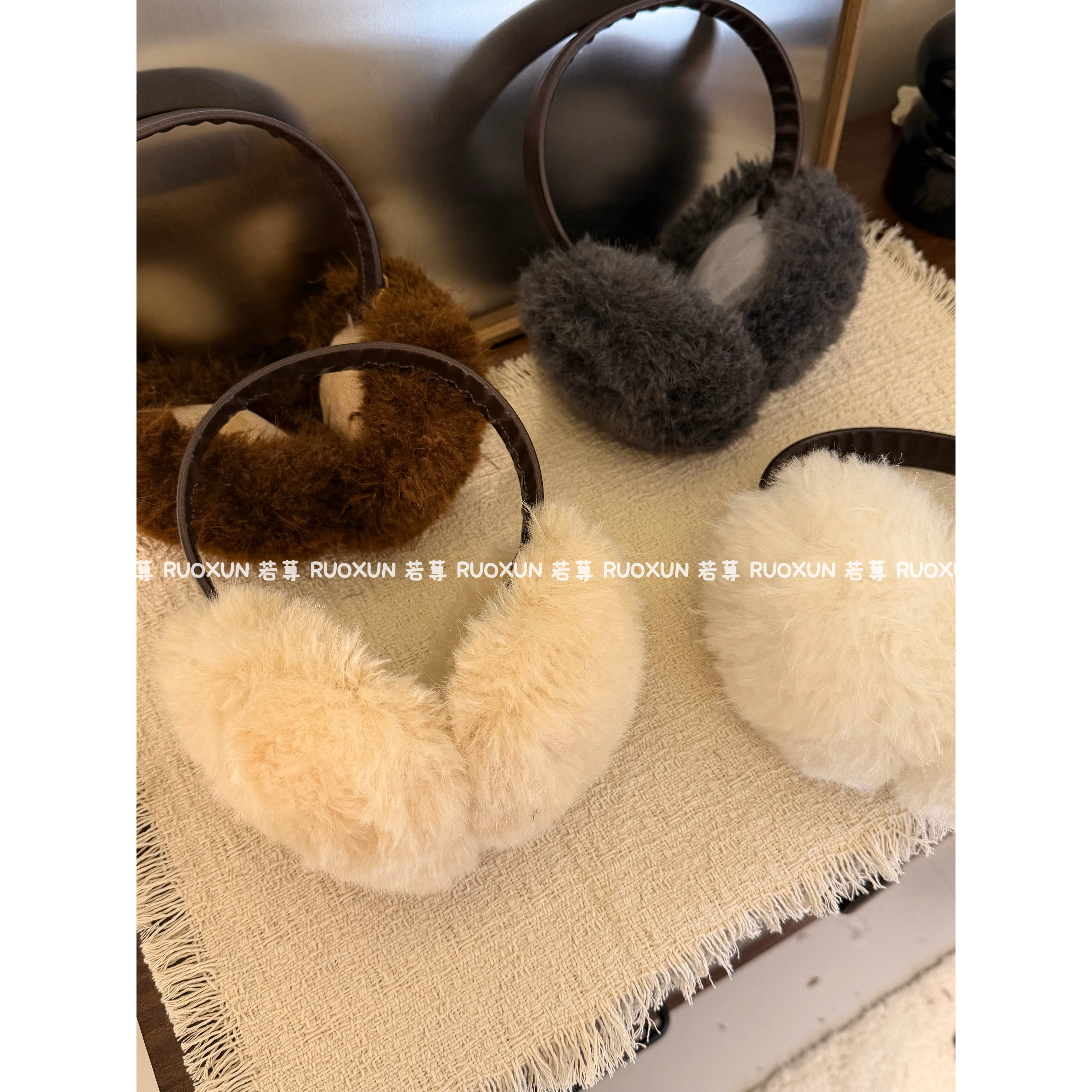 RuoXun毛绒护耳包皮质发箍式保暖耳罩冬季软糯氛围感韩系保暖单品