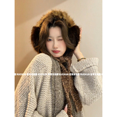 RuoXun复古仿狐狸毛耳包女冬季 加厚毛绒护耳不夹头耳罩保暖显脸小