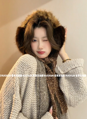 RuoXun复古仿狐狸毛耳包女冬季加厚毛绒护耳不夹头耳罩保暖显脸小