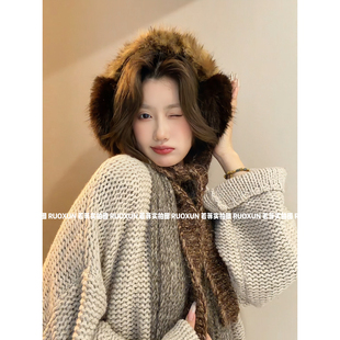 RuoXun复古仿狐狸毛耳包女冬季加厚毛绒护耳不夹头耳罩保暖显脸小