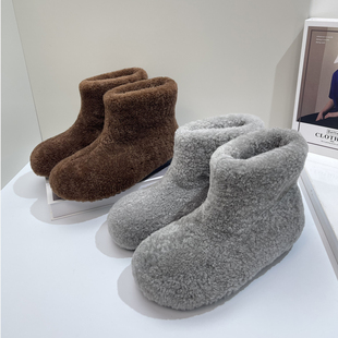 毛毛雪地靴真皮羊羔毛皮毛一体2025冬季新款加厚保暖厚底短靴女