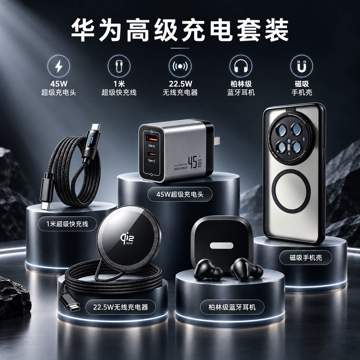 全能充电器45W原装正品适配华为超级快充mate80充电头45瓦Pura90Promax无线充电器套装官方新款耳机多口充