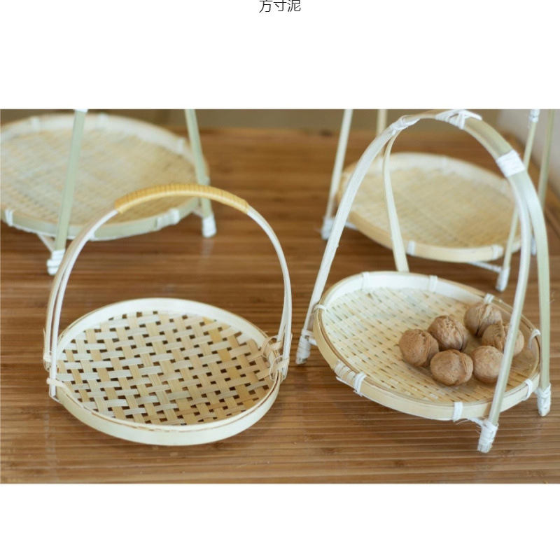 手工竹制品竹编点心提篮果盘茶点收纳水果盘茶道多层竹篮糕点
