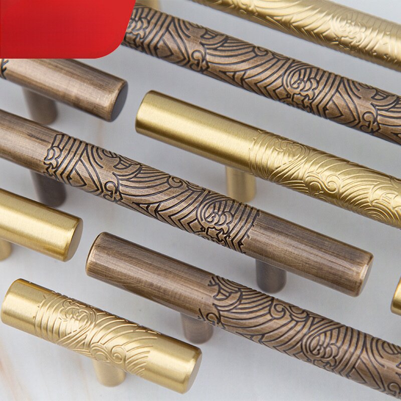 铜匠师新中式拉手雕花衣柜门橱柜轻奢把手抽屉门金色黄铜拉手